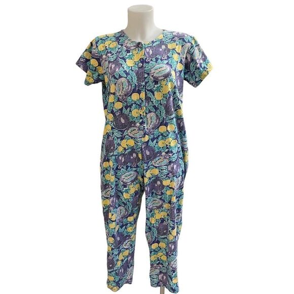 LAURA ASHLEY Vintage Pomegranate Lemons Cotton button up Jumpsuit size small - Picture 1 of 11